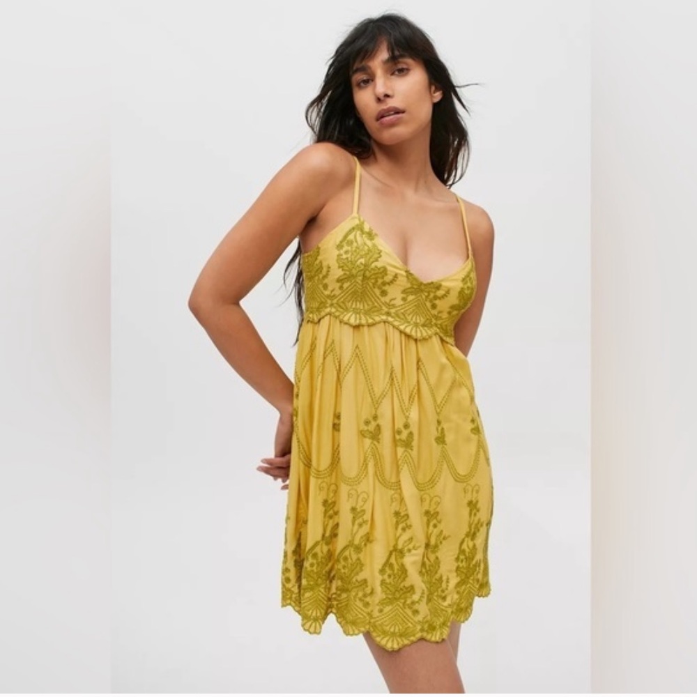 Embroidered orange mini dress